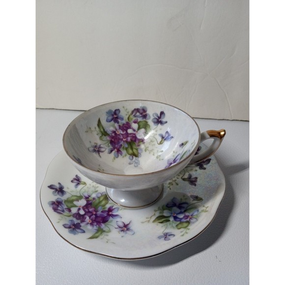 Vintage Teacup And Saucer Del Mar Japan Hand Painted 24 Karat Gold Floral Old G1 - Picture 1 of 8